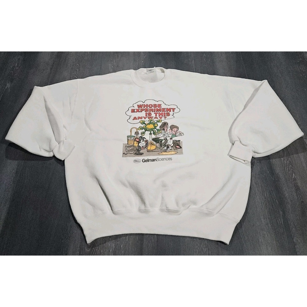 VTG Jerzees Super Sweats Sweatshirt Adult XL White Science Project 90s USA Made
